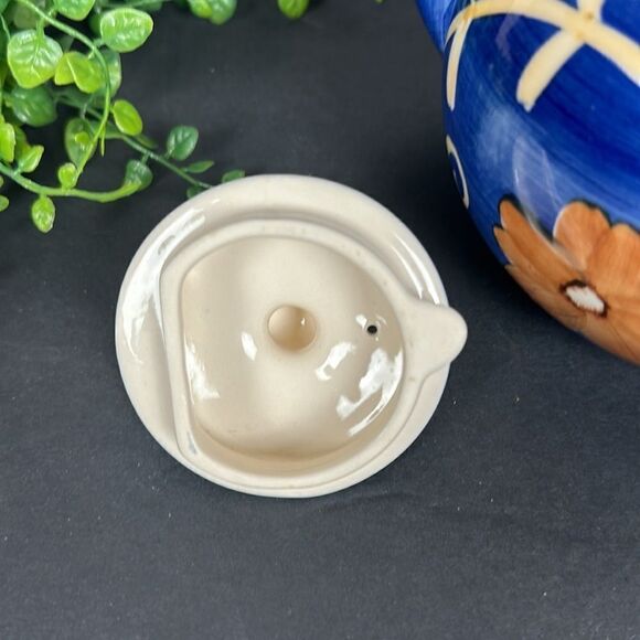 Herman Dodge & Son Ceramic Teapot Blue White Beige Floral Hand Painted - Picture 9 of 12